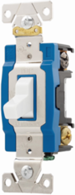 Eaton Arrow Hart industrial grade toggle switch, #14-10 AWG, 15A, Industrial, Wall, 120/277V, Back and side, Screw, White, Four-way, Brass, Terminals: 0.031 in, Polycarbonate