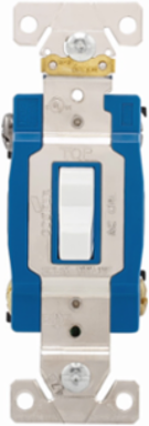 Eaton Arrow Hart industrial grade toggle switch, #14-10 AWG, 15A, Industrial, Wall, 120/277V, Back and side, Screw, White, Four-way, Brass, Terminals: 0.031 in, Polycarbonate