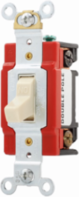 Eaton Arrow Hart industrial grade toggle switch, #14-10 AWG, 20A, Industrial, Flush, 120/277V, Back and side, Screw, Ivory, Single-Pole, Single-Pole, Brass, Polycarbonate