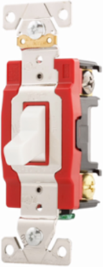 Eaton Arrow Hart industrial grade toggle switch, #14-10 AWG, 20A, Industrial, Wall, 120/277V, Back and side, Screw, White, Three-Way, Brass, Terminals: 0.031 in, Polycarbonate