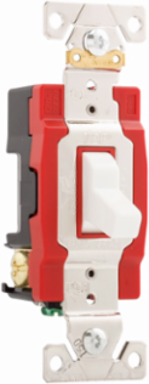 Eaton Arrow Hart industrial grade toggle switch, #14-10 AWG, 20A, Industrial, Wall, 120/277V, Back and side, Screw, White, Three-Way, Brass, Terminals: 0.031 in, Polycarbonate