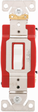 Eaton Arrow Hart industrial grade toggle switch, #14-10 AWG, 20A, Industrial, Wall, 120/277V, Back and side, Screw, White, Three-Way, Brass, Terminals: 0.031 in, Polycarbonate