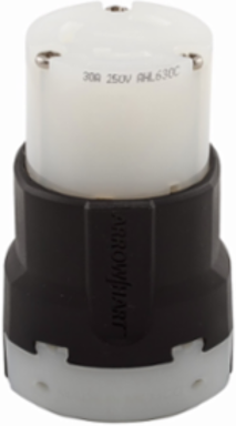 Eaton Arrow Hart ultra grip locking connector, #16-8 AWG, 30A, Industrial, 250V, Back wiring, Black, white, Ultra grip, L6-30, Two-pole, Three-wire, Nylon