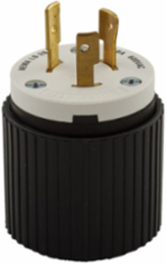 Locking Plug, Auto Grip, 20A, 600V, Two-Pole, 3-Wire, Nylon, Black/White