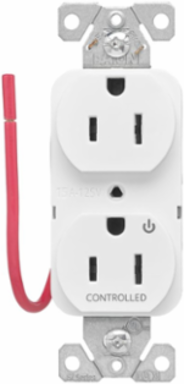 Modular Duplex Receptacle, 15A, 125 Vac, NEMA 5-15R, Tamper-Resistant, Half Controlled, Black