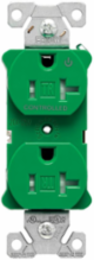 EZLink Modular Duplex Receptacle, 20A, 125V, Half Controlled, Tamper-Resistant, NEMA 5-20R, Green