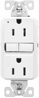 GFCI Receptacle, Slim, Self-Test, 15A, 125V, NEMA 5-15R, White