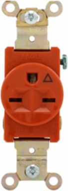 Single Receptacle, Isolated Ground, 15A, 250V, NEMA 6-15R, Orange, Nylon