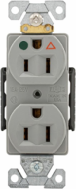Duplex Receptacle, Hospital Grade, Isolated Ground, 15A, 125V, NEMA 5-15R, Gray, Glass-Filled Nylon