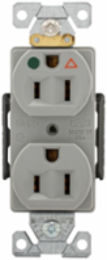 Duplex Receptacle, Hospital Grade, Isolated Ground, 15A, 125V, NEMA 5-15R, Gray, Glass-Filled Nylon