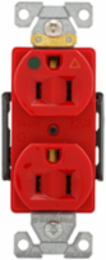 Duplex Receptacle, Hospital Grade, Isolated Ground, 15A, 125V, NEMA 5-15R, Red, Glass-Filled Nylon