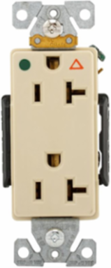 Duplex Receptacle, Hospital Grade, Decorator, Extra Heavy-Duty, 20A, 125V, 5-20R, Ivory