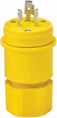 Watertight Locking Plug, 20A, 125/250V, L10-20, Three-Pole, Yellow, IP67