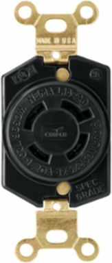 Locking Receptacle, Single, 20A, 125/250V, 4-Wire, #16-12 AWG, Black