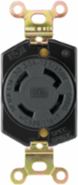 Locking Receptacle, Single, 30A, 125/250V, L14-30, 3-Pole 4-Wire, Black