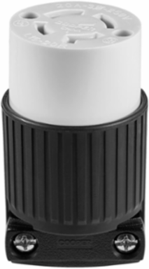 Locking Connector, Standard, 20A, 3-Phase 250V, L15-20, 3-Pole 4-Wire, Black/White