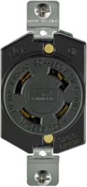 Locking Receptacle, Single, 30A, 3-Phase 250V, L15-30, 3-Pole 4-Wire, Black