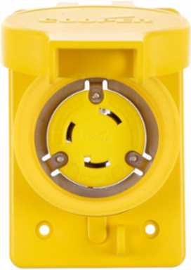 Locking Receptacle, Watertight, 30A, 125V, L5-30, 2-Pole 3-Wire, Yellow, IP67