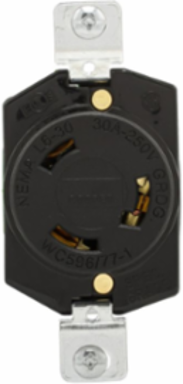 Locking Receptacle, 30A, 250V, L6-30, #14-8 AWG, Industrial, Black