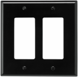Decorator/GFCI Wallplate, 2-Gang, Mid-Size, Black, Polycarbonate
