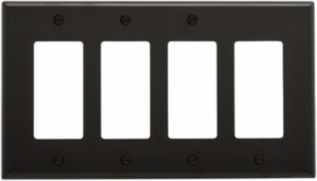Decorator/GFCI Wallplate, 4-Gang, Mid-Size, Polycarbonate, Black