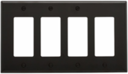 Decorator/GFCI Wallplate, 4-Gang, Mid-Size, Polycarbonate, Black