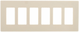 Screwless Wallplate, Decorator, 6-Gang, Mid-Size, Polycarbonate, Almond