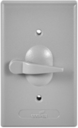Weatherproof Switch Cover with Three-Way Toggle Switch, Metal, Single-Gang, Surface Mount, Gray