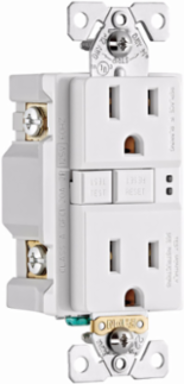 Eaton GFCI receptacle,Self-test,#14 - 10 AWG,15A,Residential,Commercial,Flush,125 V,GFCI,Back and side wire,White,Brass,Receptacle,Polycarbonate,5-15R,Two-pole,Three-wire,Two-pole, three-wire, grounding