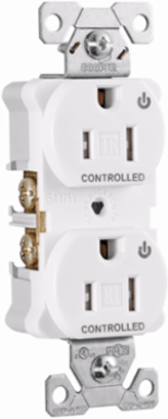 Eaton Arrow Hart heavy duty industrial specification grade duplex receptacle, Tamper resistant,auto-grounding, Dual control, #14-10 AWG, 15A, Flush, 125V, White, Brass, Impact-resistant thermoplastic face,PVC body, 5-15R, 2-pole, 3-wire, ,