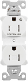 Eaton Arrow Hart heavy duty industrial specification grade duplex receptacle, Tamper resistant,auto-grounding, Half control, #14-10 AWG, 15A, Flush, 125V, White, Brass, Impact-resistant thermoplastic face,PVC body, 5-15R, 2-pole, 3-wire, ,