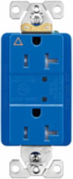 Eaton TVSS receptacle — Color: Blue, Allowable Wire Size: #14-10 AWG, Amperage Rating: 20A, Application: Commercial, Device Grade: Commercial, Face/Body Material: Nylon High-impact resistant thermoplastic, Joules: 840J, Mounting Method: Flush Wall