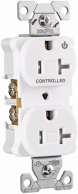Eaton Arrow Hart heavy duty industrial specification grade duplex receptacle, Tamper resistant,auto-grounding, Half control, #14-10 AWG, 20A, Flush, 125V, White, Brass, Impact-resistant thermoplastic face,PVC body, 5-20R, 2-pole, 3-wire, ,