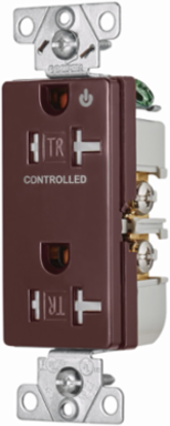 Eaton commercial specification grade decorator duplex receptacle, Tamper resistant, Half control, #14-10 AWG, 20A, Flush, 125V, Brown, Brass, Impact-resistant thermoplastic face and back body, 5-20R, Two-pole, Three-wire, Screw,