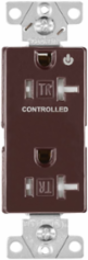 Eaton commercial specification grade decorator duplex receptacle, Tamper resistant, Half control, #14-10 AWG, 20A, Flush, 125V, Brown, Brass, Impact-resistant thermoplastic face and back body, 5-20R, Two-pole, Three-wire, Screw,