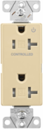 Eaton commercial specification grade decorator duplex receptacle, Tamper resistant, Half control, #14-10 AWG, 20A, Flush, 125V, Ivory, Brass, Impact-resistant thermoplastic face and back body, 5-20R, Two-pole, Three-wire, Screw,