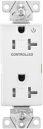Eaton commercial specification grade decorator duplex receptacle, Tamper resistant, Half control, #14-10 AWG, 20A, Flush, 125V, White, Brass, Impact-resistant thermoplastic face and back body, 5-20R, Two-pole, Three-wire, Screw,