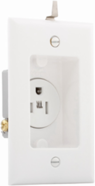Eaton commercial specification grade single receptacle, #14-10 AWG, 15A, Commercial, Recessed, 125V, Side wire, White, Brass, Impact-resistant thermoplastic face and back body, 5-15R, Single, Screw, Thermoplastic, Retail Box