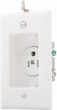 Eaton commercial specification grade single receptacle, #14-10 AWG, 15A, Commercial, Recessed, 125V, Side wire, White, Brass, Impact-resistant thermoplastic face and back body, 5-15R, Single, Screw, Thermoplastic, Retail Box