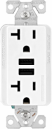USB Charger with Duplex Receptacle, 3.6A USB, 20A, 125V, Type A, White, NEMA 5-20R (TR7766W-BOX)
