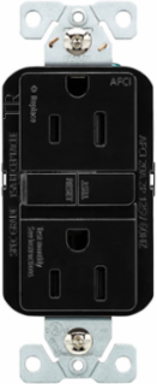 Slim AFCI Receptacle, Tamper Resistant, 15A, 125V, NEMA 5-15R, Black