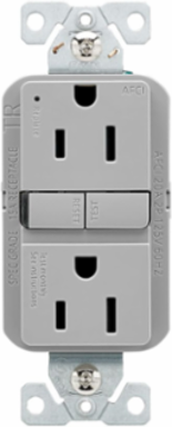 Slim AFCI Receptacle, Tamper Resistant, 15A, 125V, NEMA 5-15R, Gray