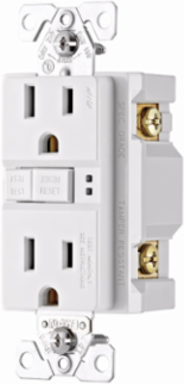 Eaton AFGF receptacle,Tamper resistant,Self-test,#14 - 10 AWG,15A,Residential,Commercial,Flush,125 V,AFGF,Back and side wire,White,Brass,Receptacle,Tamper resistant,Polycarbonate,5-15R,Two-pole, three-wire, grounding