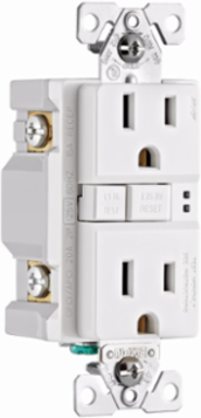 Eaton AFGF receptacle,Tamper resistant,Self-test,#14 - 10 AWG,15A,Residential,Commercial,Flush,125 V,AFGF,Back and side wire,White,Brass,Receptacle,Tamper resistant,Polycarbonate,5-15R,Two-pole, three-wire, grounding
