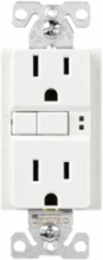 Eaton AFGF receptacle,Tamper resistant,Self-test,#14 - 10 AWG,15A,Residential,Commercial,Flush,125 V,AFGF,Back and side wire,White,Brass,Receptacle,Tamper resistant,Polycarbonate,5-15R,Two-pole, three-wire, grounding