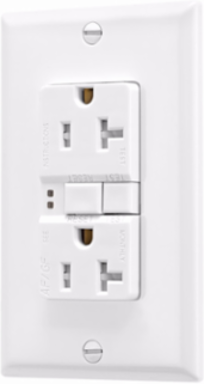 Eaton AFGF receptacle,Tamper resistant,Self-test,#14 - 10 AWG,20A,Residential,Commercial,Flush,125 V,AFGF,Back and side wire,White,Brass,Receptacle,Tamper resistant,Polycarbonate,5-20R,Two-pole, three-wire, grounding