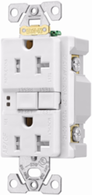 Eaton AFGF receptacle,Tamper resistant,Self-test,#14 - 10 AWG,20A,Residential,Commercial,Flush,125 V,AFGF,Back and side wire,White,Brass,Receptacle,Tamper resistant,Polycarbonate,5-20R,Two-pole, three-wire, grounding