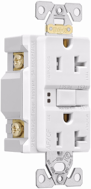 Eaton AFGF receptacle,Tamper resistant,Self-test,#14 - 10 AWG,20A,Residential,Commercial,Flush,125 V,AFGF,Back and side wire,White,Brass,Receptacle,Tamper resistant,Polycarbonate,5-20R,Two-pole, three-wire, grounding