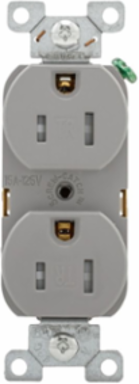 Duplex Receptacle, Commercial Spec Grade, Tamper Resistant, 15A, 125V, 5-15R, Gray