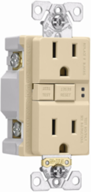 Eaton ground fault circuit interrupter receptacle, 15A, 125V, Back wire and side wire, GFCI, Ivory, Brass, Receptacle, Tamper resistant, PVC, 5-15R, Two-pole, three-wire, grounding